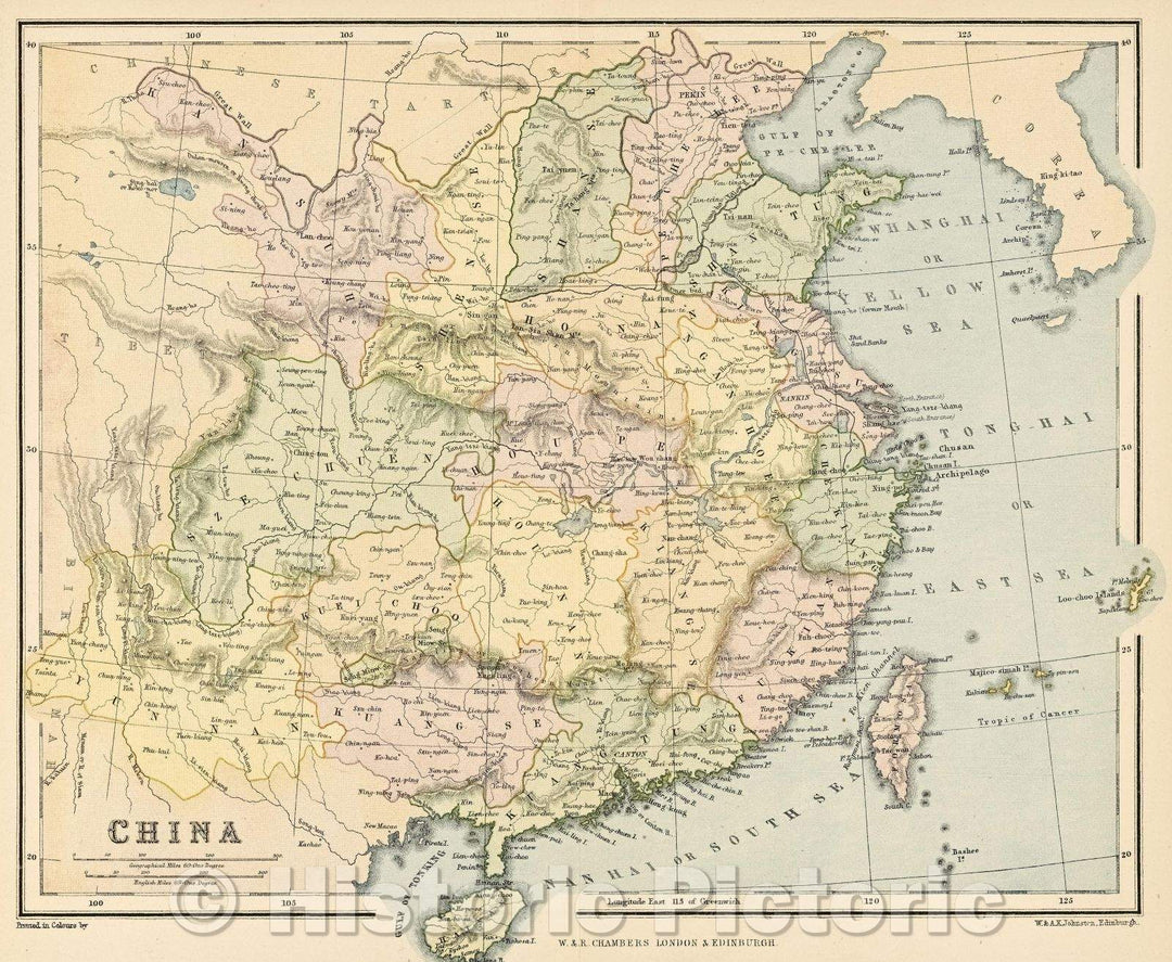 Historic Map : China, c. 1882 , Vintage Wall Art