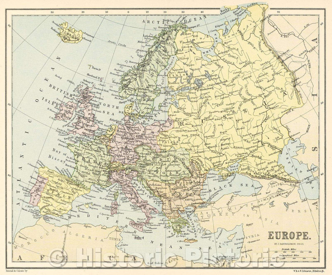 Historic Map : Europe, c. 1882 , Vintage Wall Art