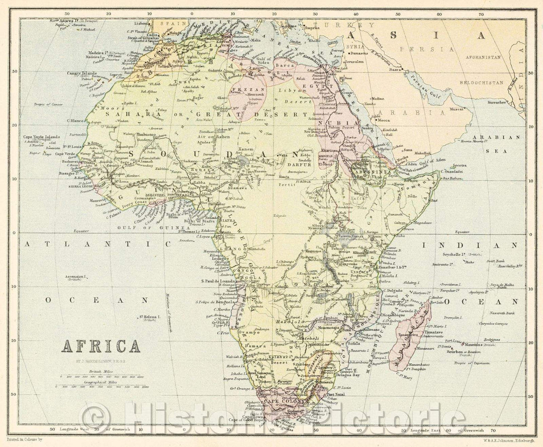 Historic Map : Africa, c. 1882 , Vintage Wall Art