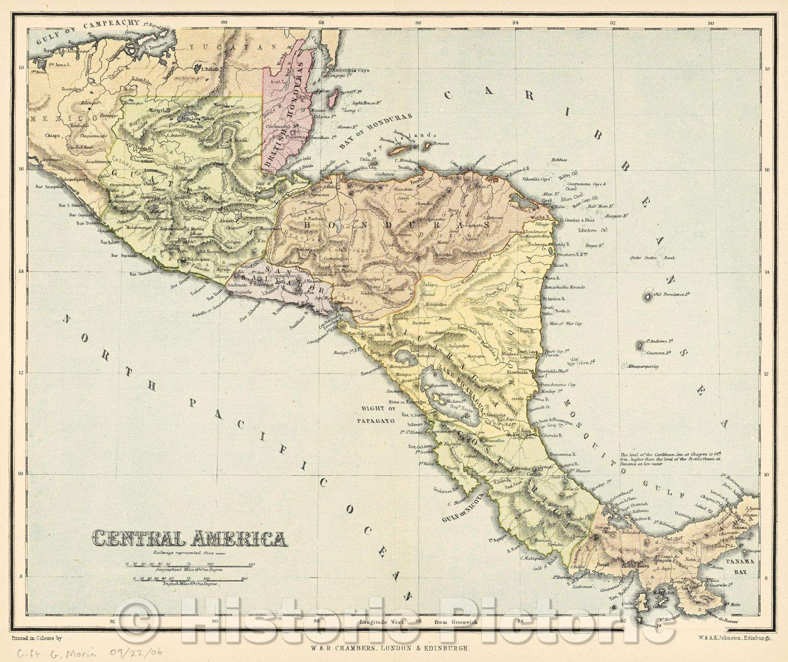 Historic Map : Central America, c. 1882 , Vintage Wall Art