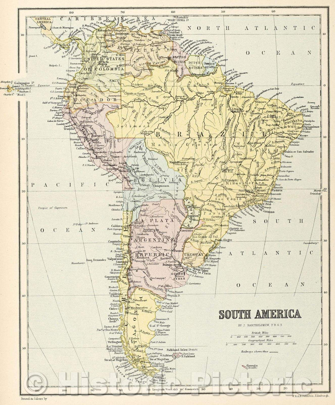 Historic Map : South America, c. 1882 , Vintage Wall Art