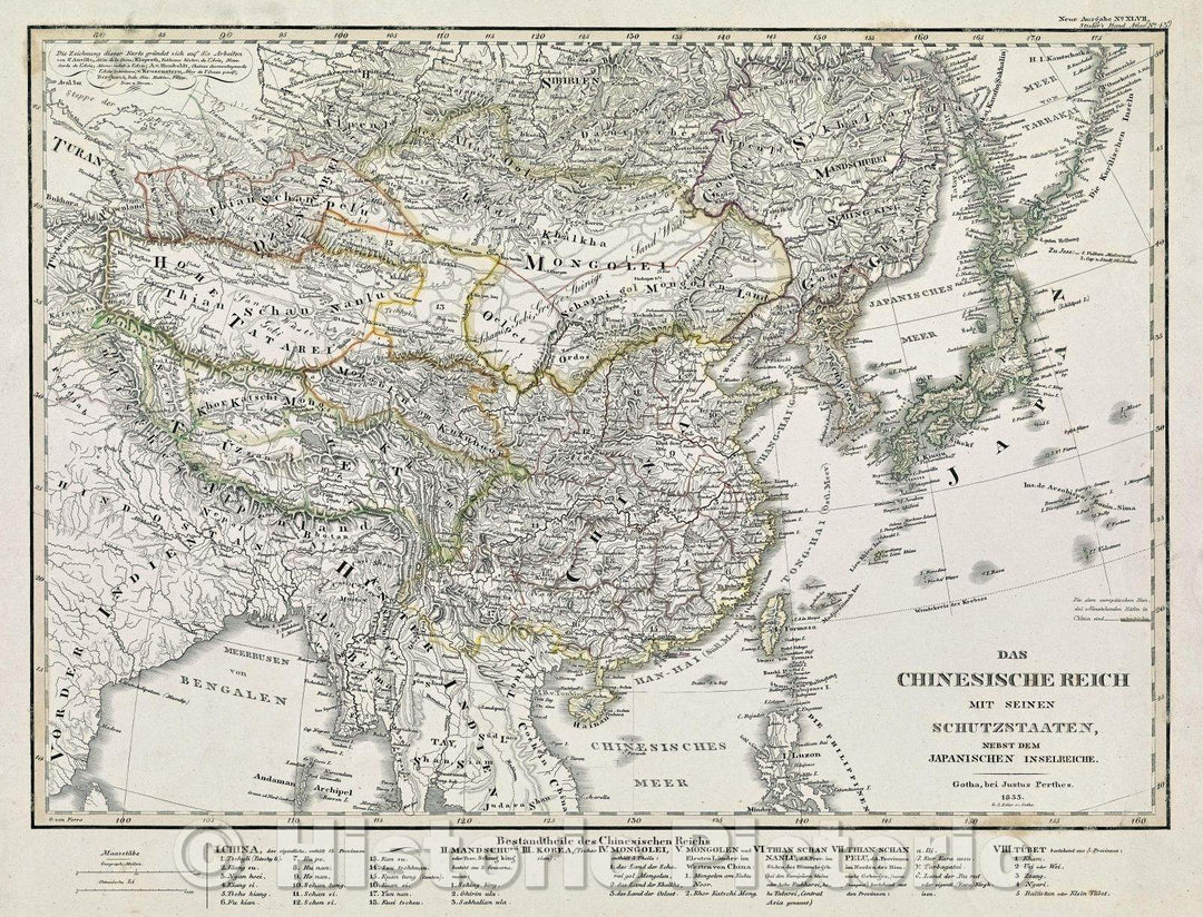 Historic Map : Das Chinesische Reich mit seinedn Schutzstaaten, nebst dem Japanischen Inselreiche, 1833 , Vintage Wall Art