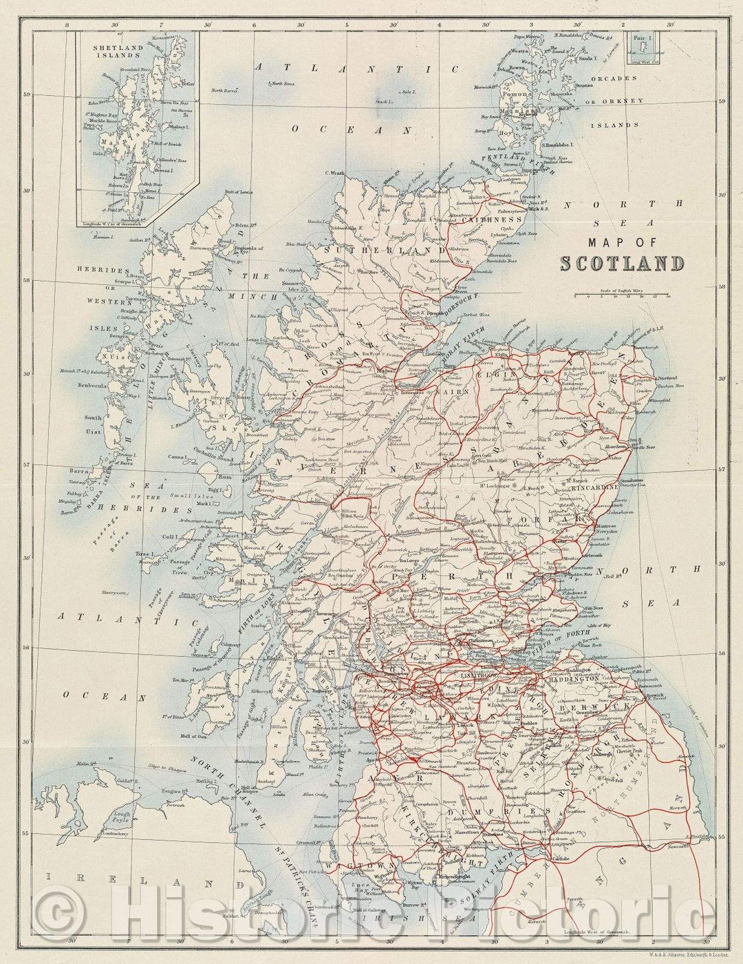 Historic Map : Map of Scotland., c. 1903 , Vintage Wall Art