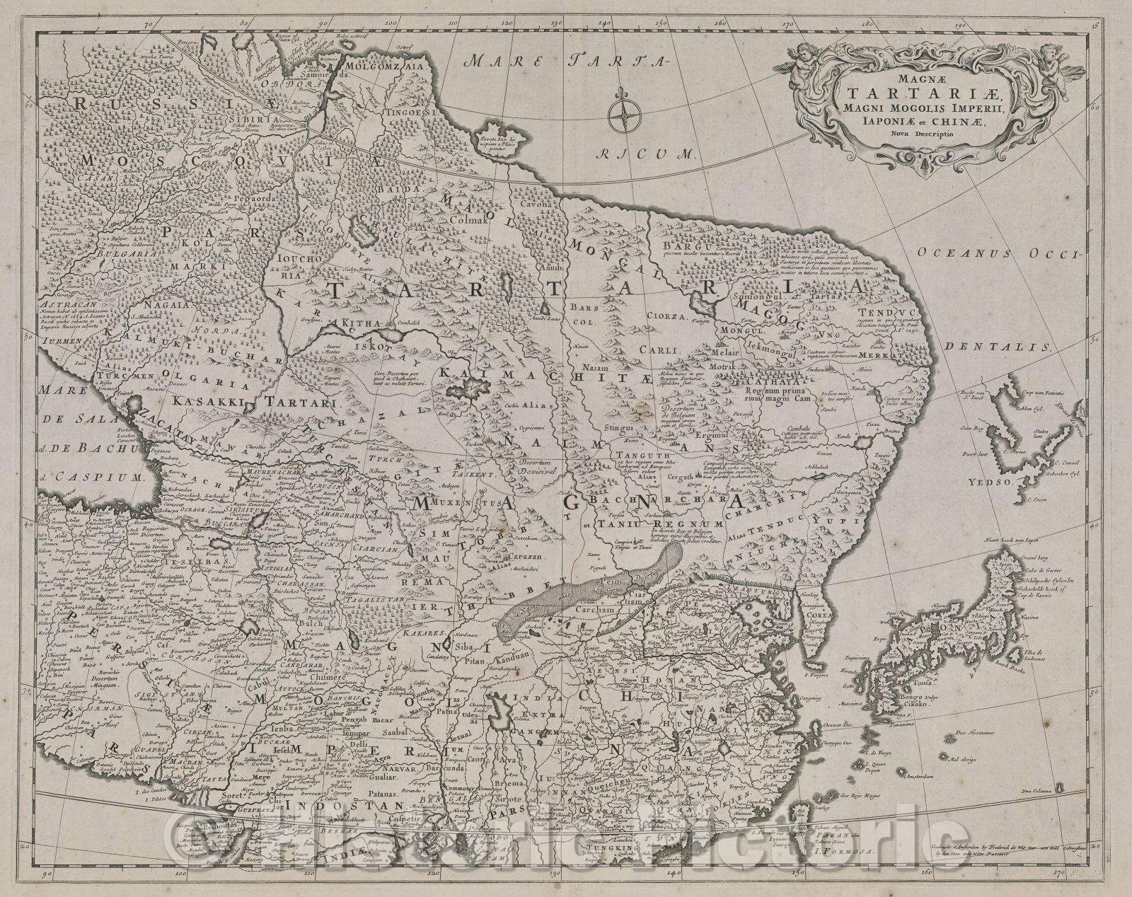 Historic Map : Magna Tartariae, Magni Mogolis Imperii, Japoniae and Chinae, Nova Descriptio, c. 1680 , Vintage Wall Art