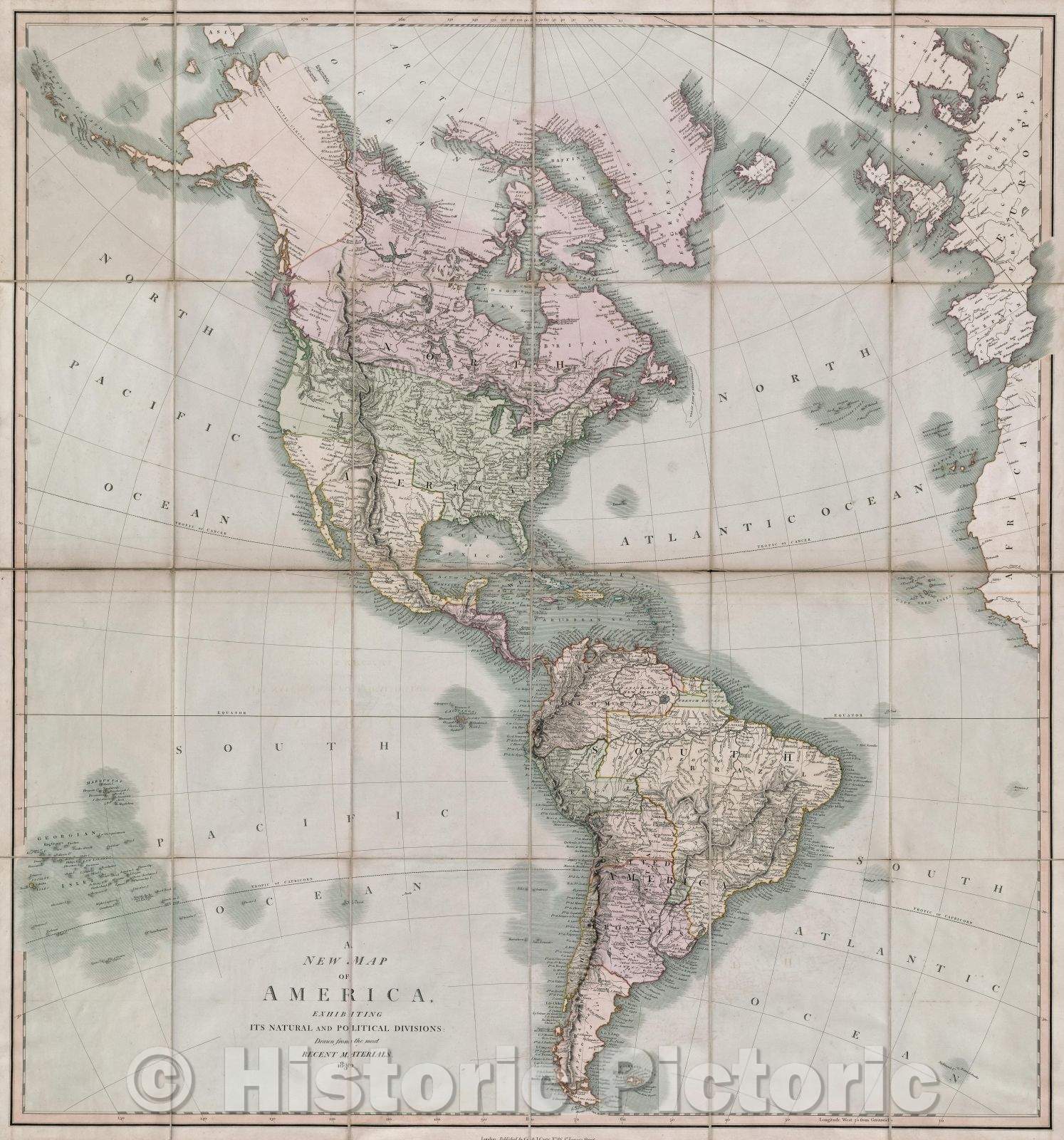 Historic Map : A New Map of America exhibiting its natural and political divisions, drawn from the most recent materials., 1830 , Vintage Wall Art