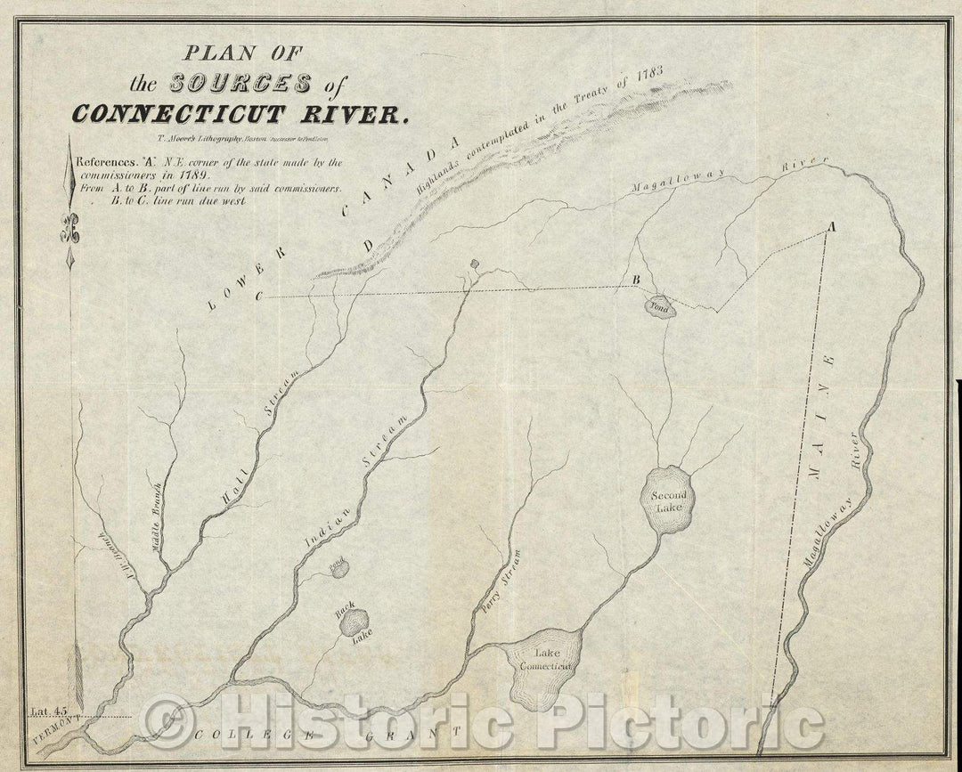 Historic Map : Plan of the sources of Connecticut River., 1836 , Vintage Wall Art