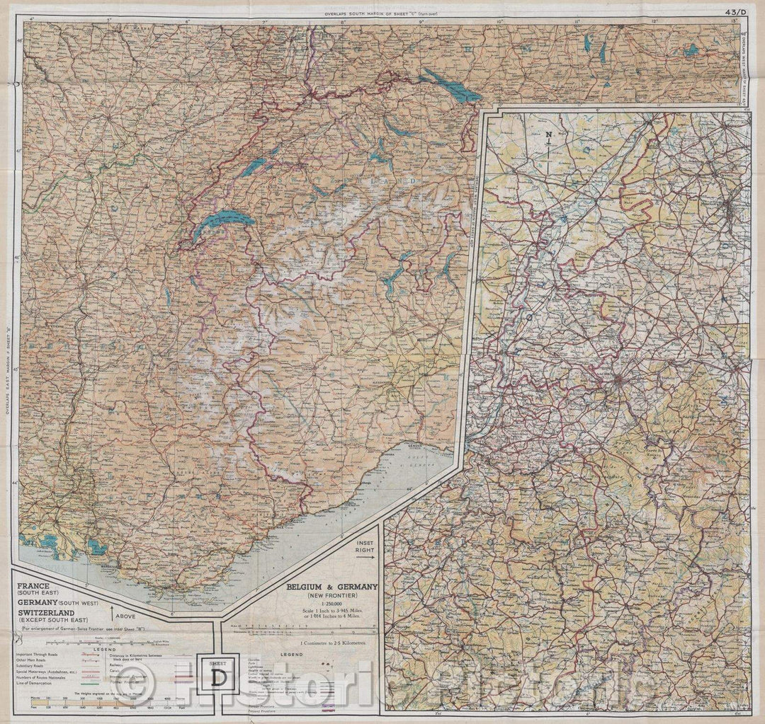 Historic Map : Holland, Belgium (except West Coast), France (north east), Germany (west and central), 1943 , Vintage Wall Art