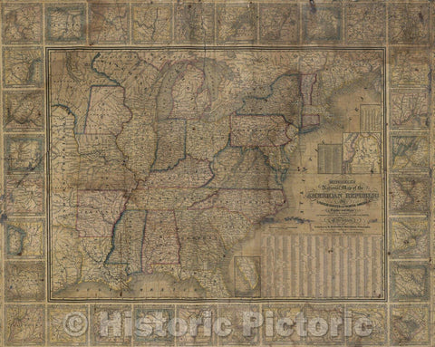 Historic Map : Mitchell's national map of the American Republic or United States of North America., 1845 , Vintage Wall Art
