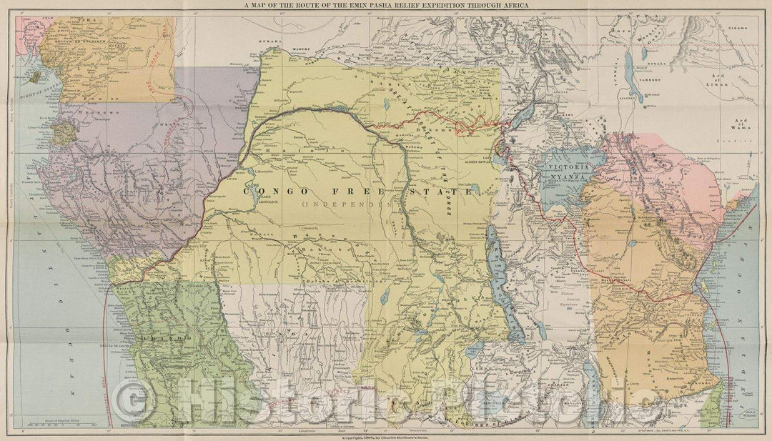 Historic Map : A map of the route of the Emin Pasha relief expedition through Africa., 1890 , Vintage Wall Art