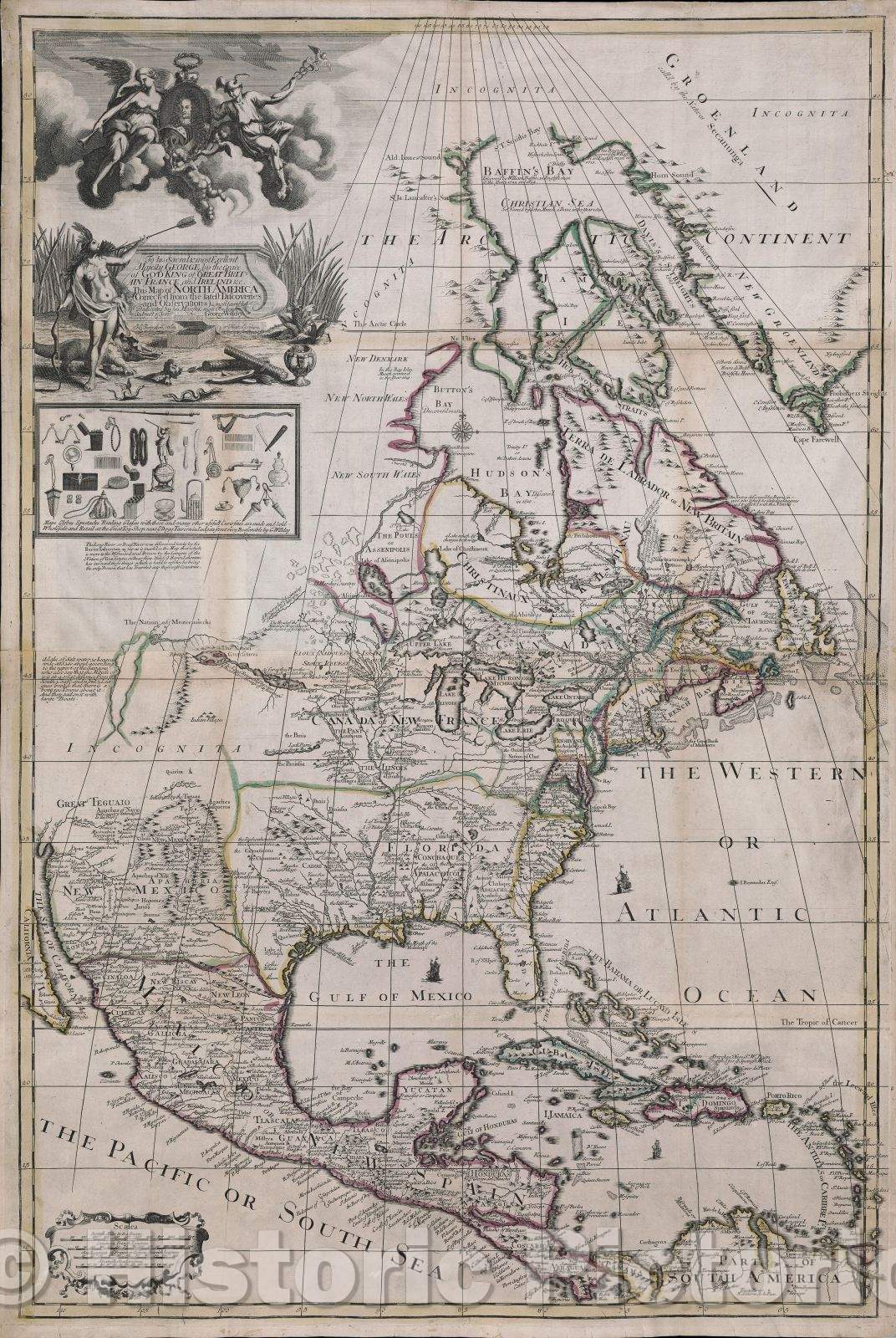 Historic Map : Map of North America corrected from the latest discoveries and observations., 1715 , Vintage Wall Art