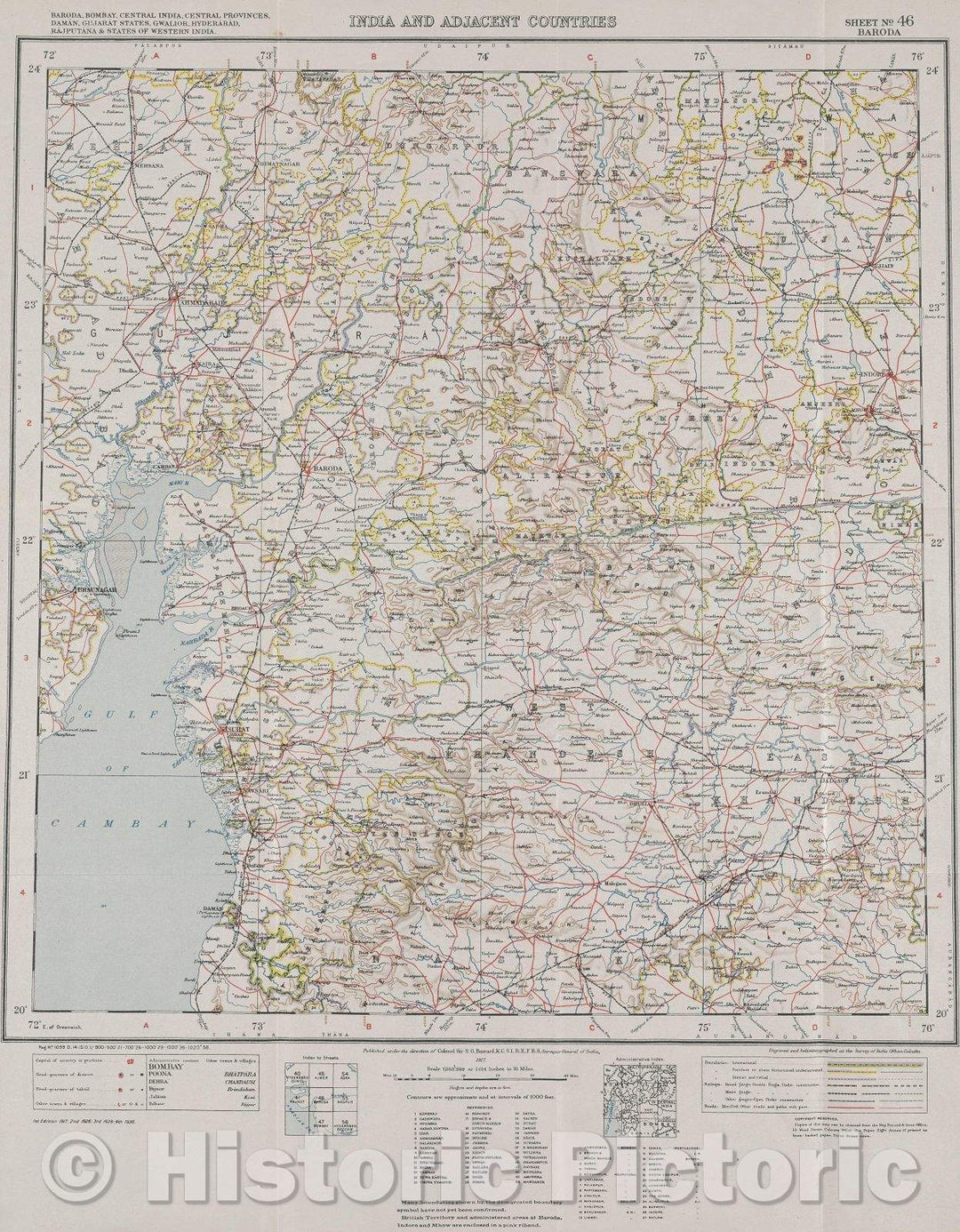 Historic Map : India and adjacent countries, 1936 , Vintage Wall Art