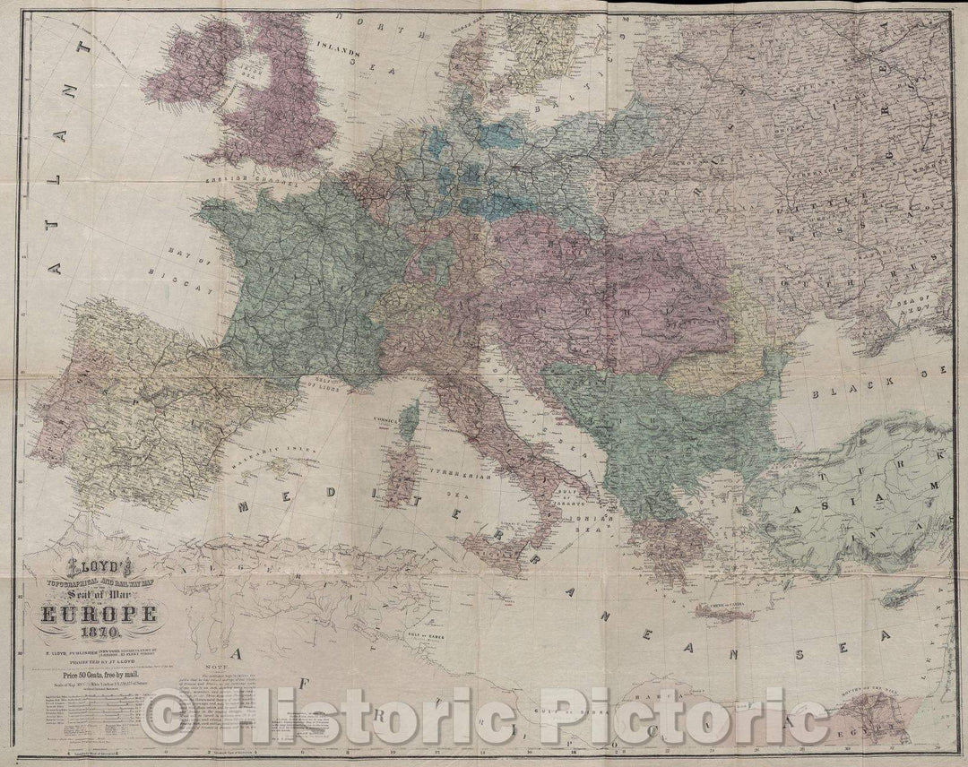 Historic Map : Lloyd's topographical and railway map of the seat of war in Europe, 1870., 1870 , Vintage Wall Art