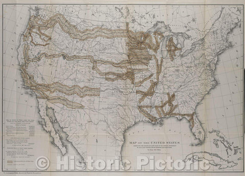 Historic Map : Map of the United States : exhibiting the grants of lands made by the general government to aid in the construction of railroads and wagon roads., 1883 , Vintage Wall Art