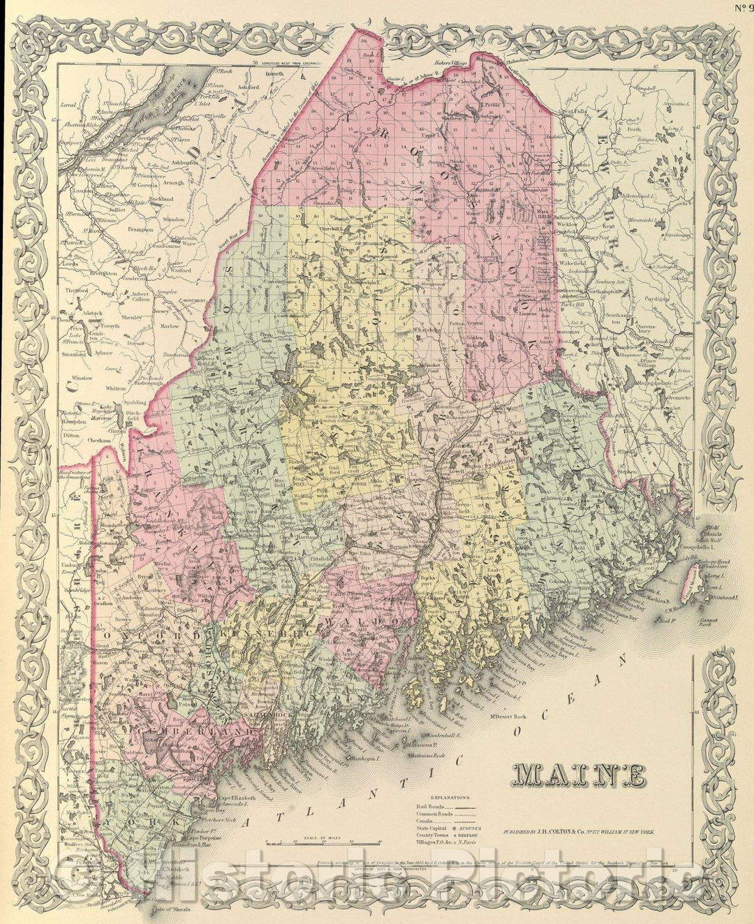 Historic Map : Colton's Atlas of the world : illustrating physical and political geography by George W. Colton accompanied by descriptions geographical, statistical, 1855 , Vintage Wall Art