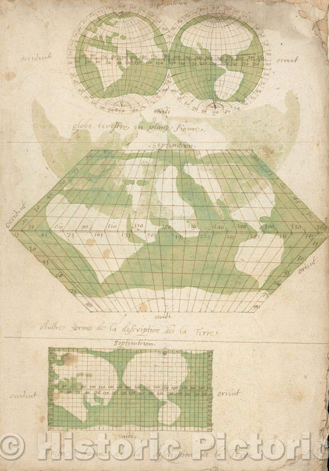 Historic Map : Manuscript Geography of the world, 1600 , Vintage Wall Art