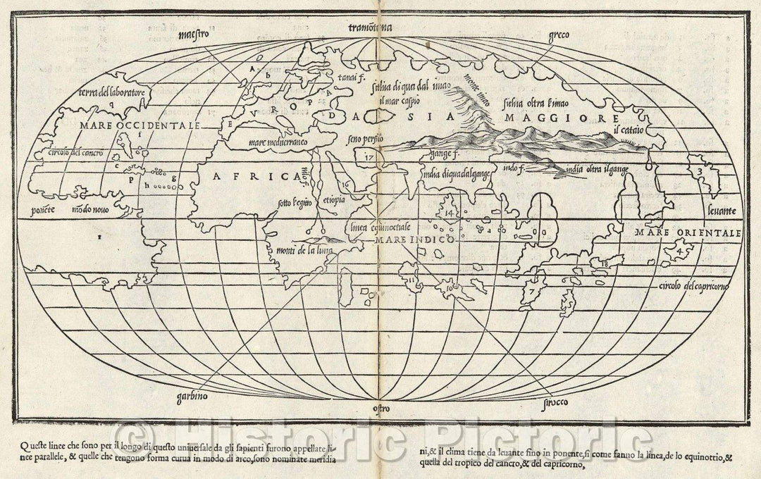 Historic Map : World Map., 1528 , Vintage Wall Art