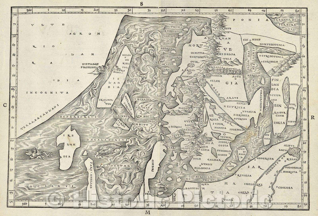 Historic Map : Map of Scandinavia., 1532 , Vintage Wall Art