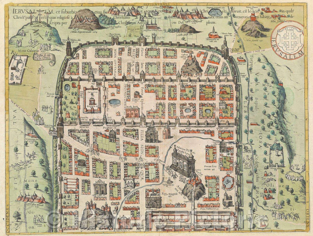 Historic Map : Jerusalem et suburbia eius, sicut tempore christi floruit, 1584 , Vintage Wall Art