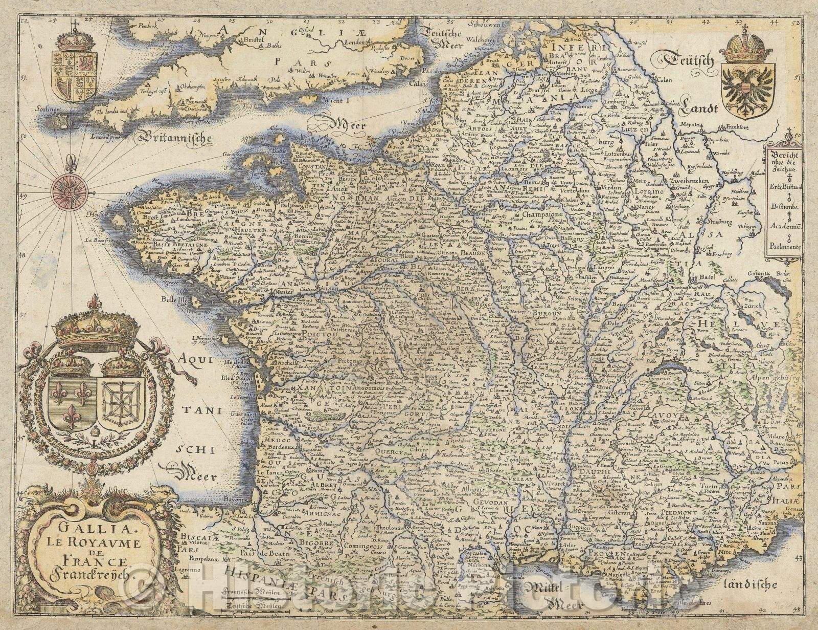 Historic Map : Gallia. Le Royaume de France. Frankreich., 1640 , Vintage Wall Art