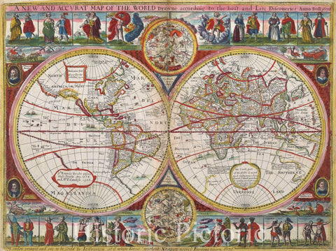 Historic Map : A New and Accurat Map of the World Drawne according to the best and Late Discoveries Anno Dom 1670, 1670 , Vintage Wall Art