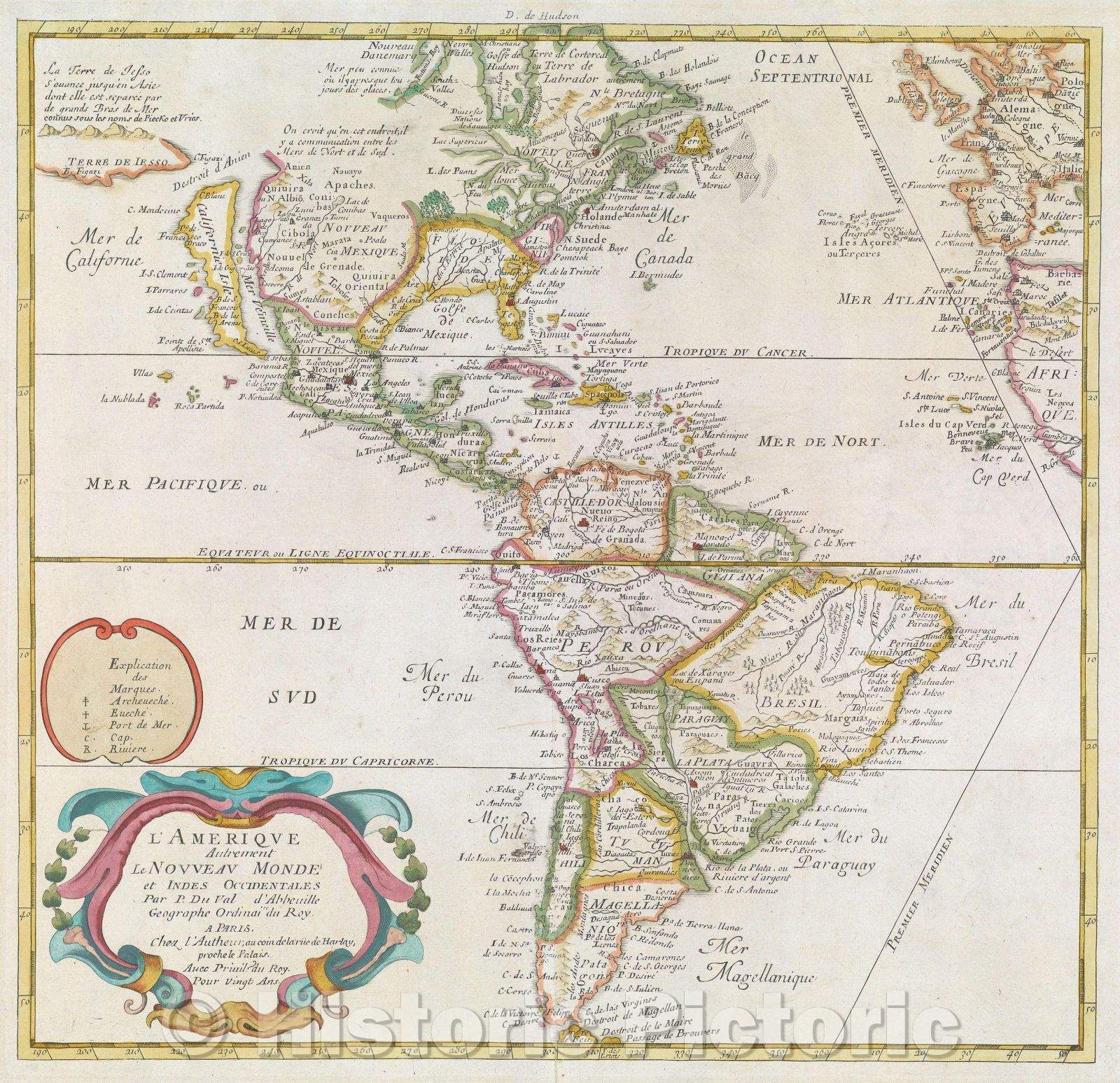 Historic Map : L'Amerique Autrement Le Nouveau Monde et Indes Occidentales Par P. Du Val d'Abbeville Geograph Ordinaire du Roy. A Paris chez l'Autheur, 1676 , Vintage Wall Art