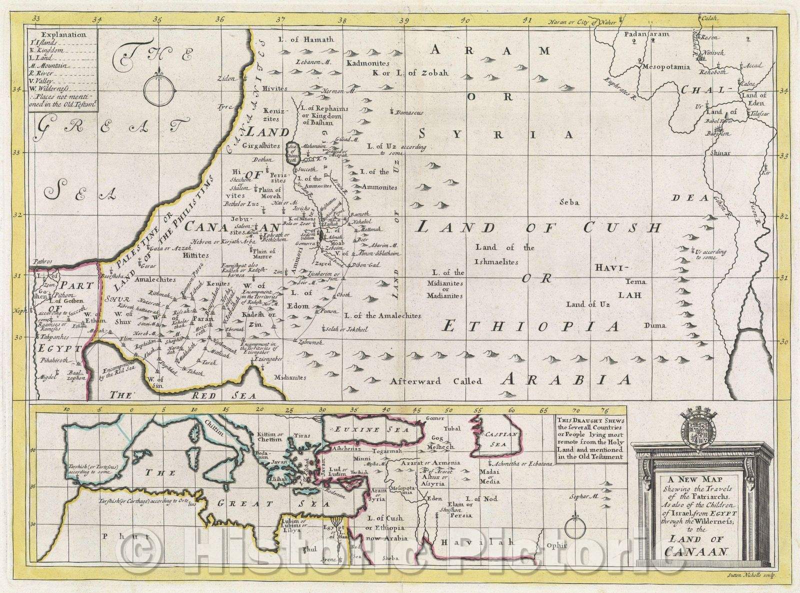 Historic Map : A New Map shewing the travels of the Patriarchs as also of the children of Israel, from Egypt through the wilderness to the land of Canaan., 1700 , Vintage Wall Art