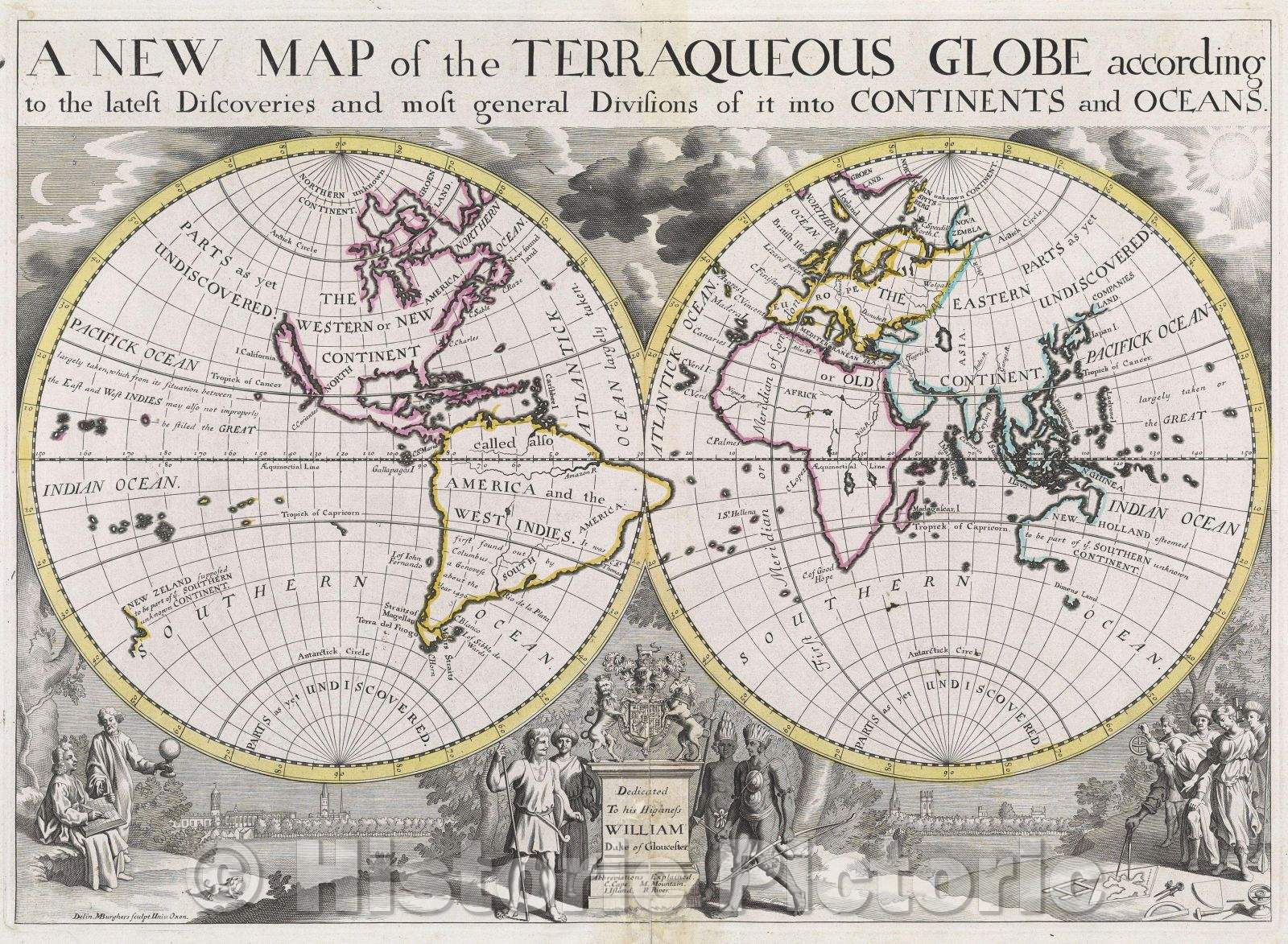 Historic Map : A New Map of the Terraqueous Globe according to the latest discoveries and most general Divisions of it into Continents and Oceans., 1701 , Vintage Wall Art