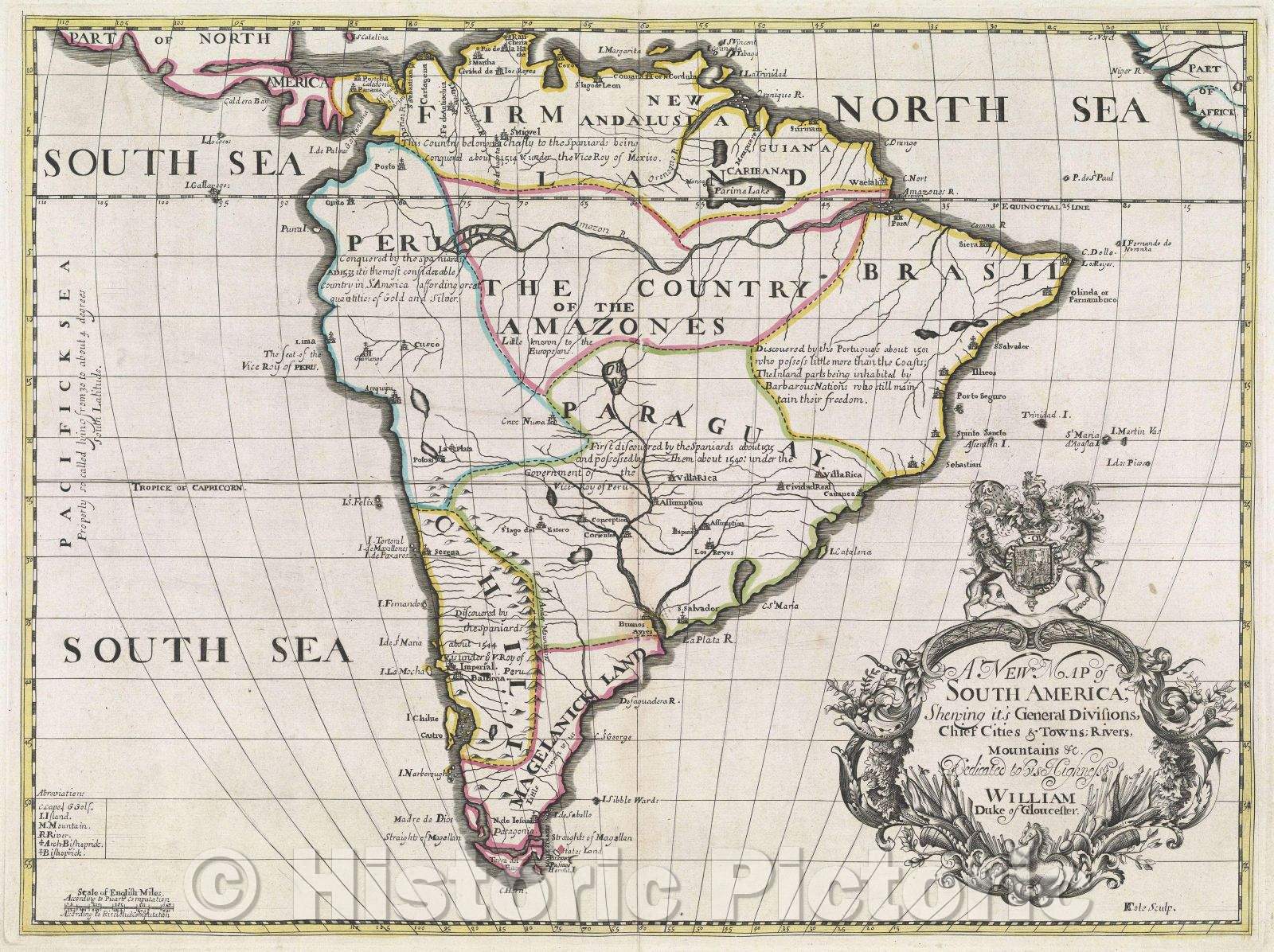 Historic Map : A New Map of South America, Shewing it's General Divisions, Chief Cities and Towns; Rivers, Mountains and c., c. 1701 , Vintage Wall Art