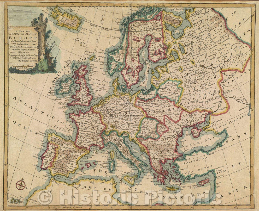 Historic Map : A New and Accurate Map of Europe Collected from the best Authorities, Assisted by the most Approv'd Modern Maps and Charts. , 1752 , Vintage Wall Art