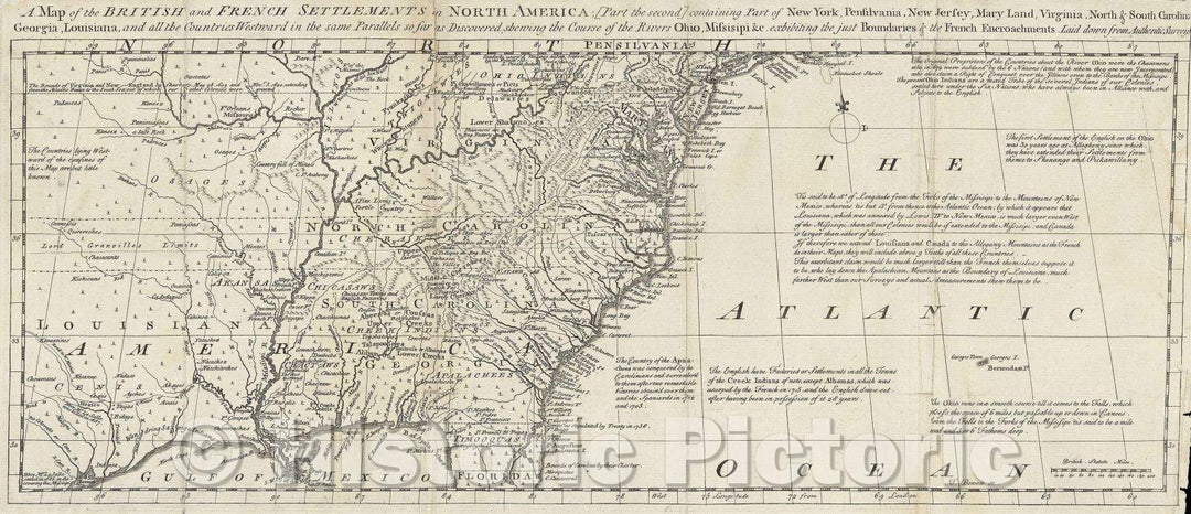 Historic Map : A map of the British and French settlements in North America : part second containing part of New York, Pensilvania, New Jersey, Mary Land, Virginia, 1755 , Vintage Wall Art