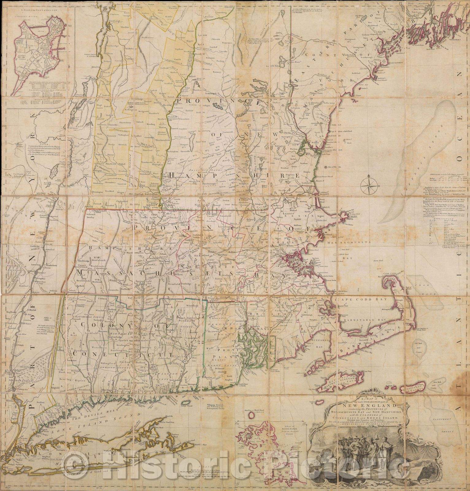 Historic Map : A Map of the most Inhabited part of New England, containing the Provinces of Massachusetts Bay and New Hampshire, with the Colonies of Conecticut, c. 1762 , Vintage Wall Art