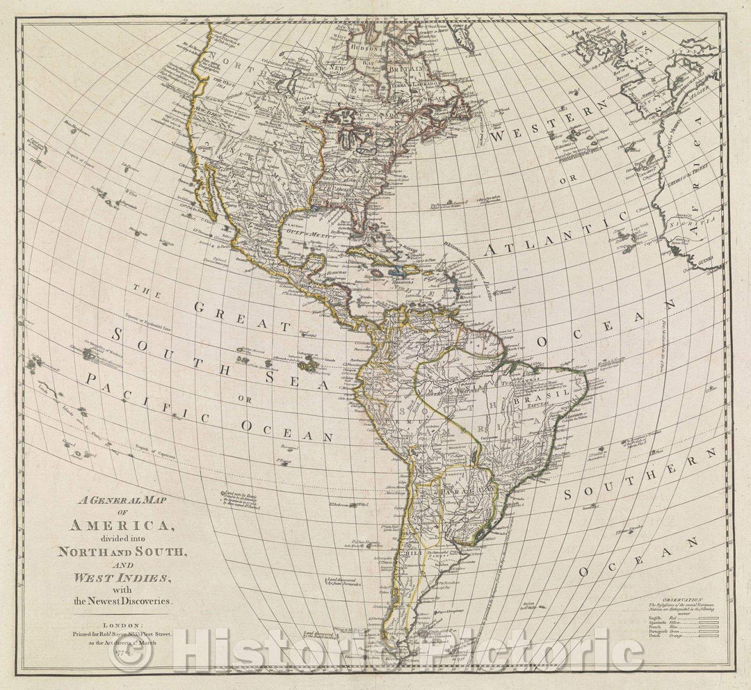 Historic Map : A General Map of America, divided into North and South, and West Indies, with Newest Discoveries. London: Printed for Robt. Sayer No. 53 Fleet Street, 1772 , Vintage Wall Art