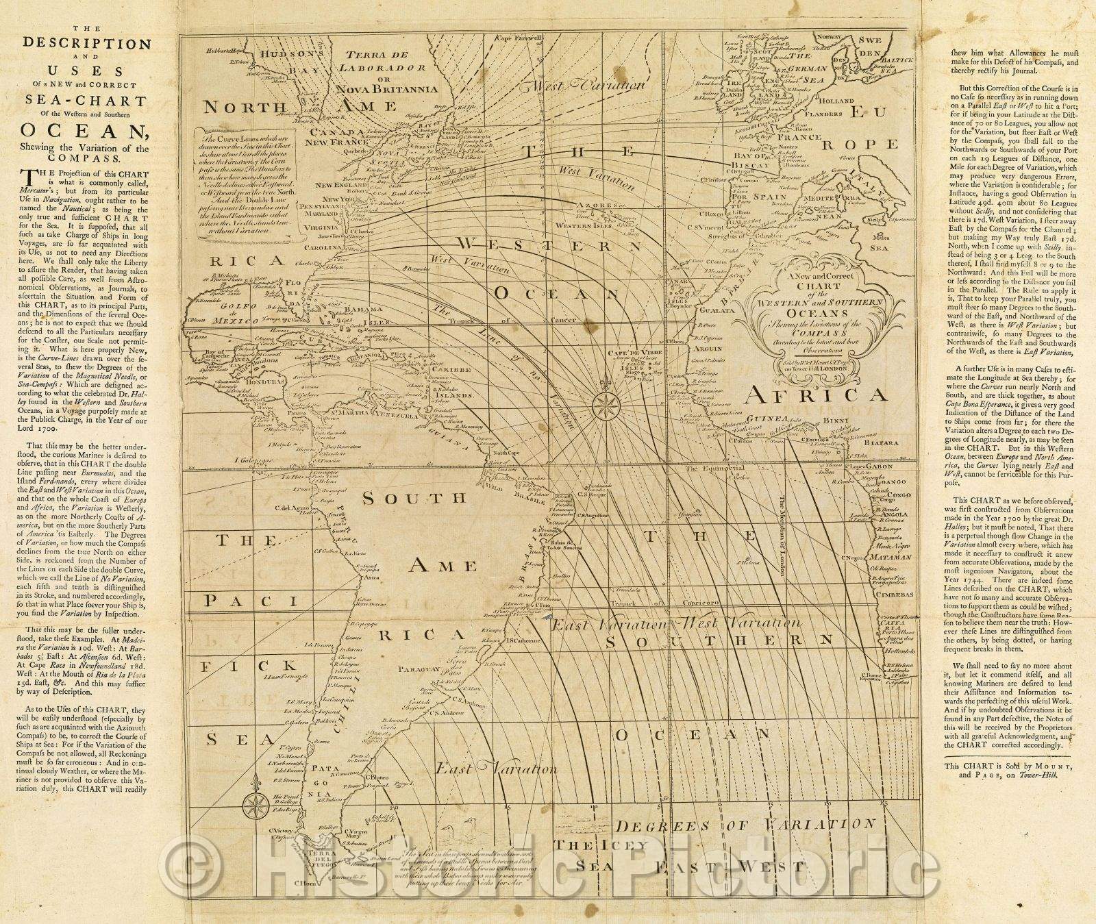 Historic Map : A New and Correct Chart of the Western and Southern Ocean shewing the Variation of the Compass According to the latest and best Observations, 1773 , Vintage Wall Art