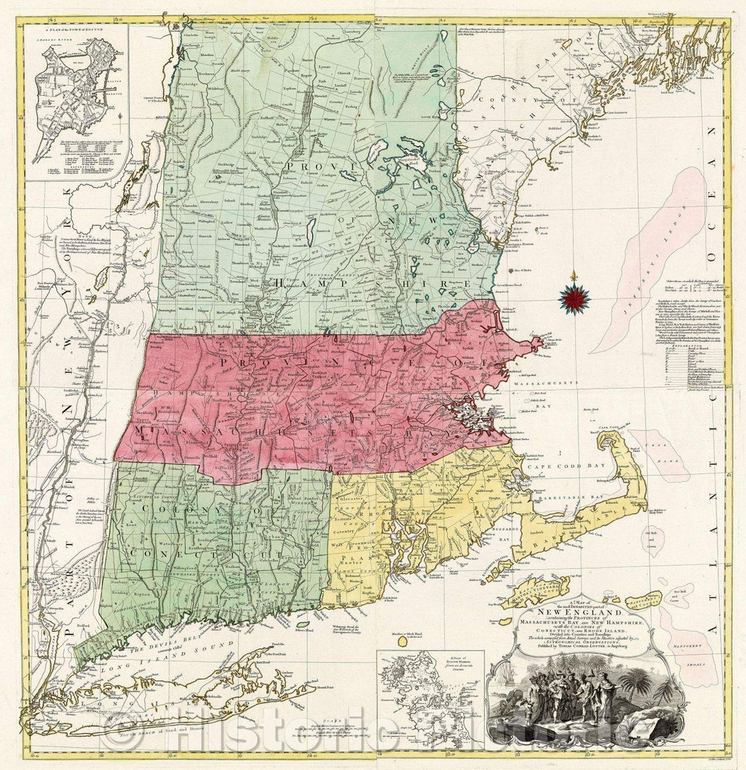 Historic Map : A Map of the most Inhabited part of New England, containing the Provinces of Massachusetts Bay and New Hampshire, with the colonies of Conecticut, 1776 , Vintage Wall Art