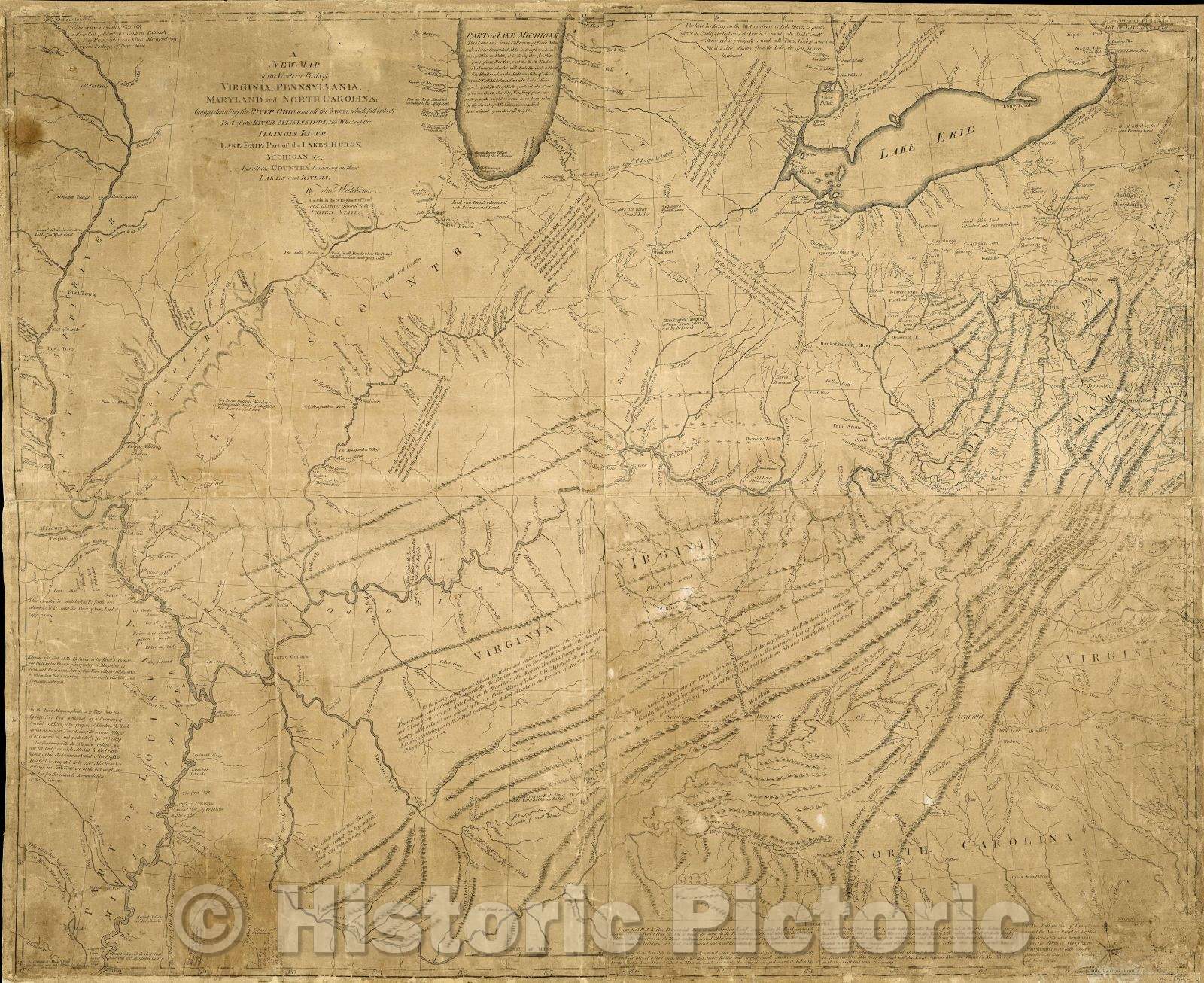 Historic Map : A New Map of the Western Parts of Virginia, Pennsylvania, Maryland and North Carolina: Comprehending the River Ohio, and all the Rivers , 1787 , Vintage Wall Art