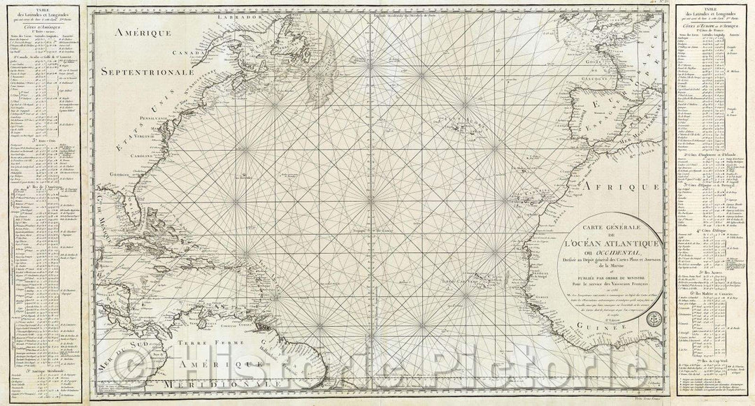 Historic Map : Carte Generale de l'Ocean Atlantique ou Occidental, 1806 , Vintage Wall Art