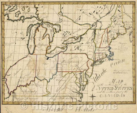 Historic Map : Map of the northern part of the United States and the southern part of the Canadas, 1814 , Vintage Wall Art