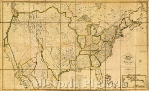 Historic Map : Map of the United States with the contiguous British and Spanish Possessions , 1816 , Vintage Wall Art