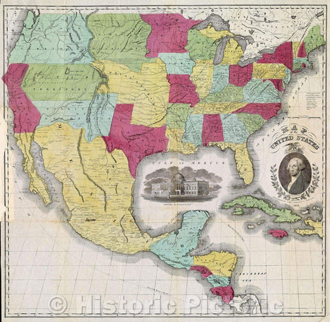 Historic Map : Map of the United States Published by Case Tiffany and Company 1852., 1852 , Vintage Wall Art