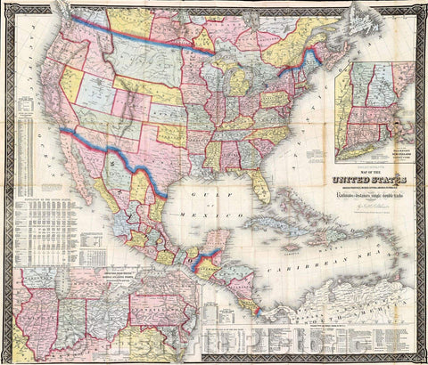 Historic Map : Goldthwait's map of the United States, British Provinces, Mexico, Central America, West India Islands : exhibiting the railroads with their distances, 1861 , Vintage Wall Art