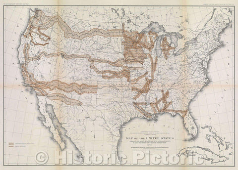 Historic Map : Department of the Interior U.S. Geographical and Geological Survey of the Rocky Mountain Region. J.W. Powell, in charge. Map of the United States, 1878 , Vintage Wall Art