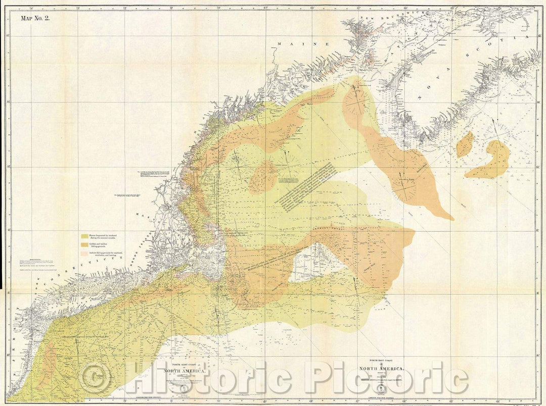 Historic Map : North East Coast of North America, Sheet III From the British Admiralty and U.S. Coast Surveys, 1868 , Vintage Wall Art