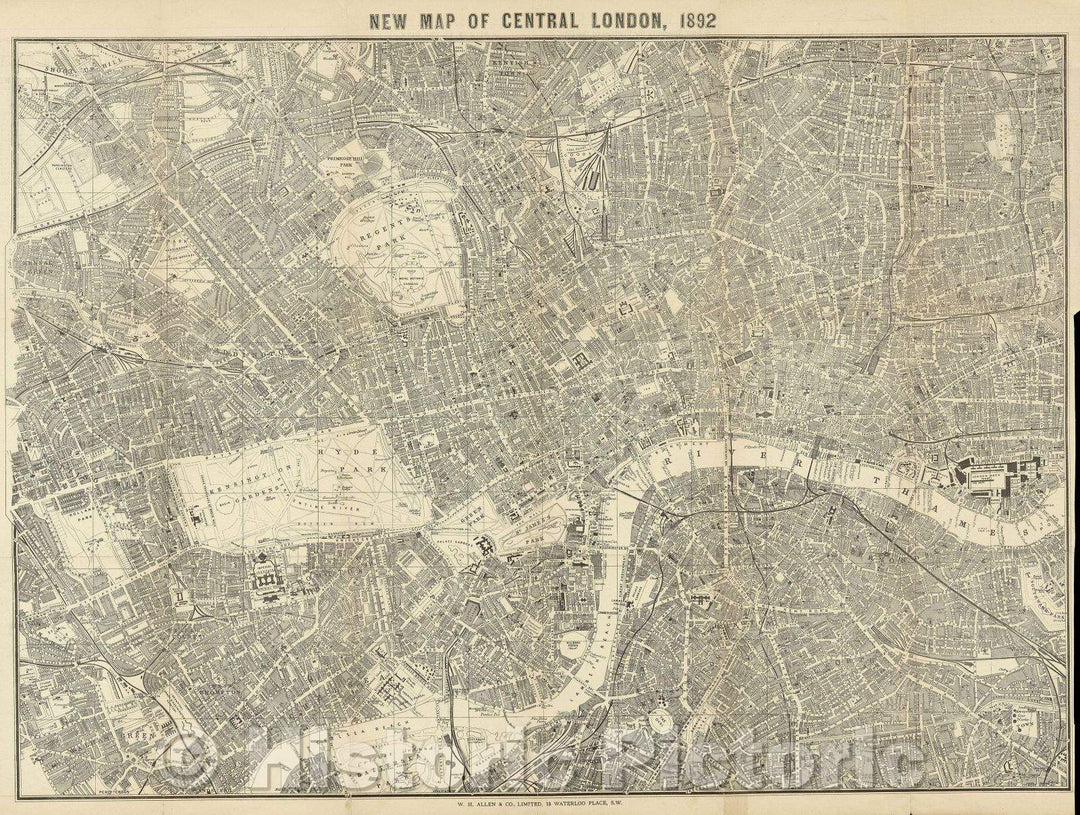 Historic Map : New Map of Central London, 1892, 1892 , Vintage Wall Art