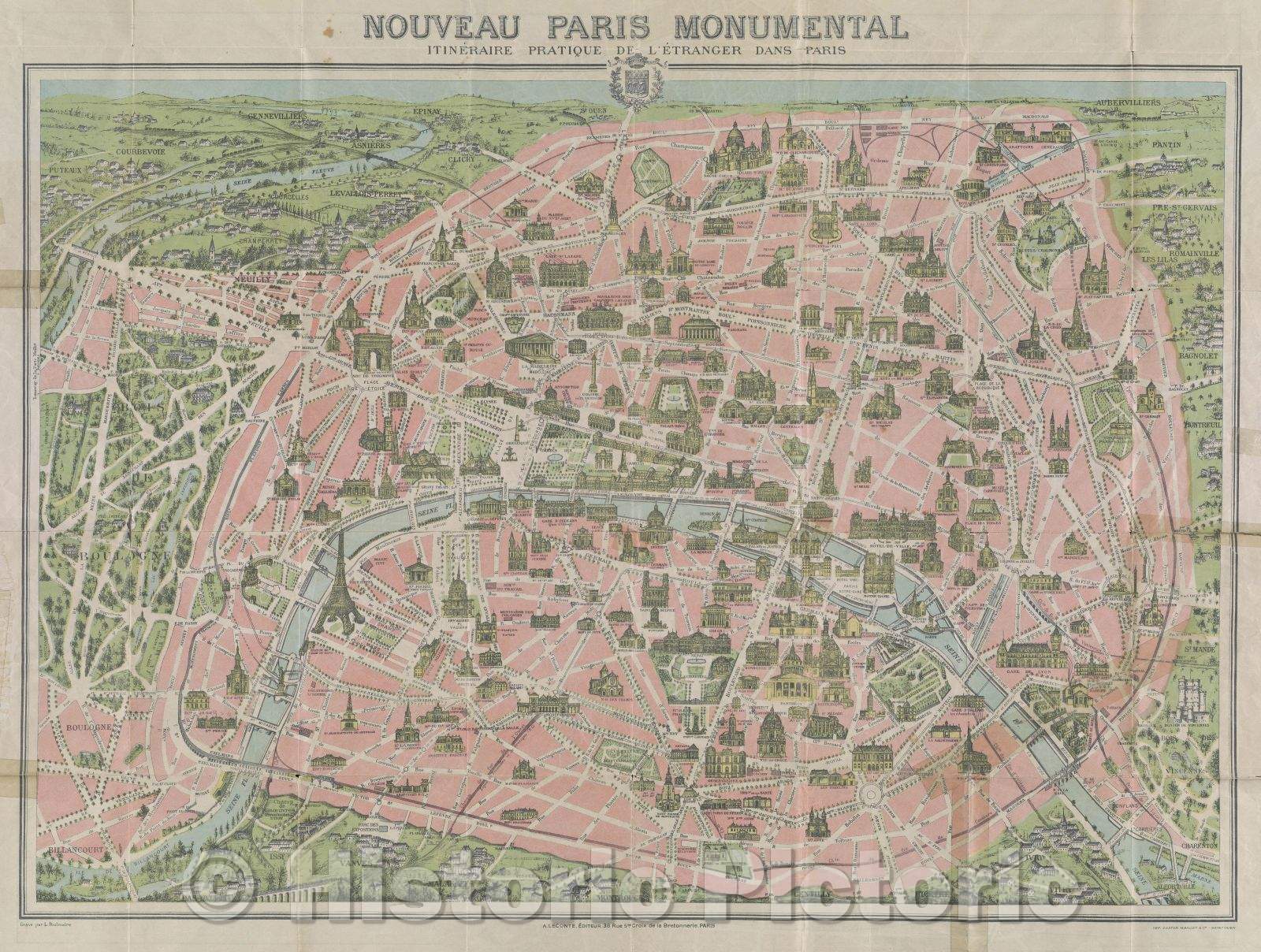 Historic Map : Plan de Paris divise en 20 arrondissements dresse par L. Guilmin induiquant toutes les rues nouvelles ainsi que les numeros des maisons les grandes, 1900 , Vintage Wall Art