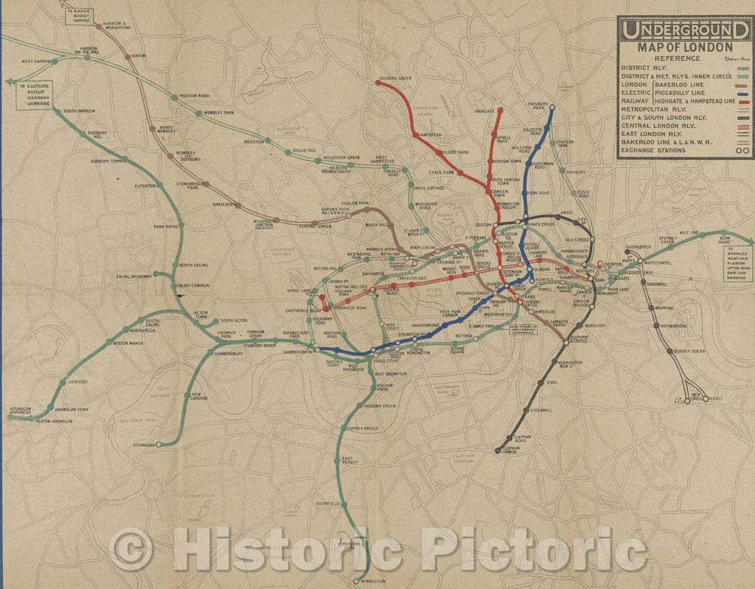 Historic Map : Underground Map of London, 1919 , Vintage Wall Art