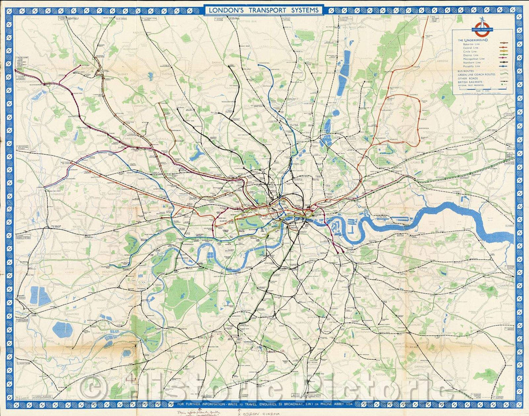 Historic Map : London's Transport Systems, 1960 , Vintage Wall Art