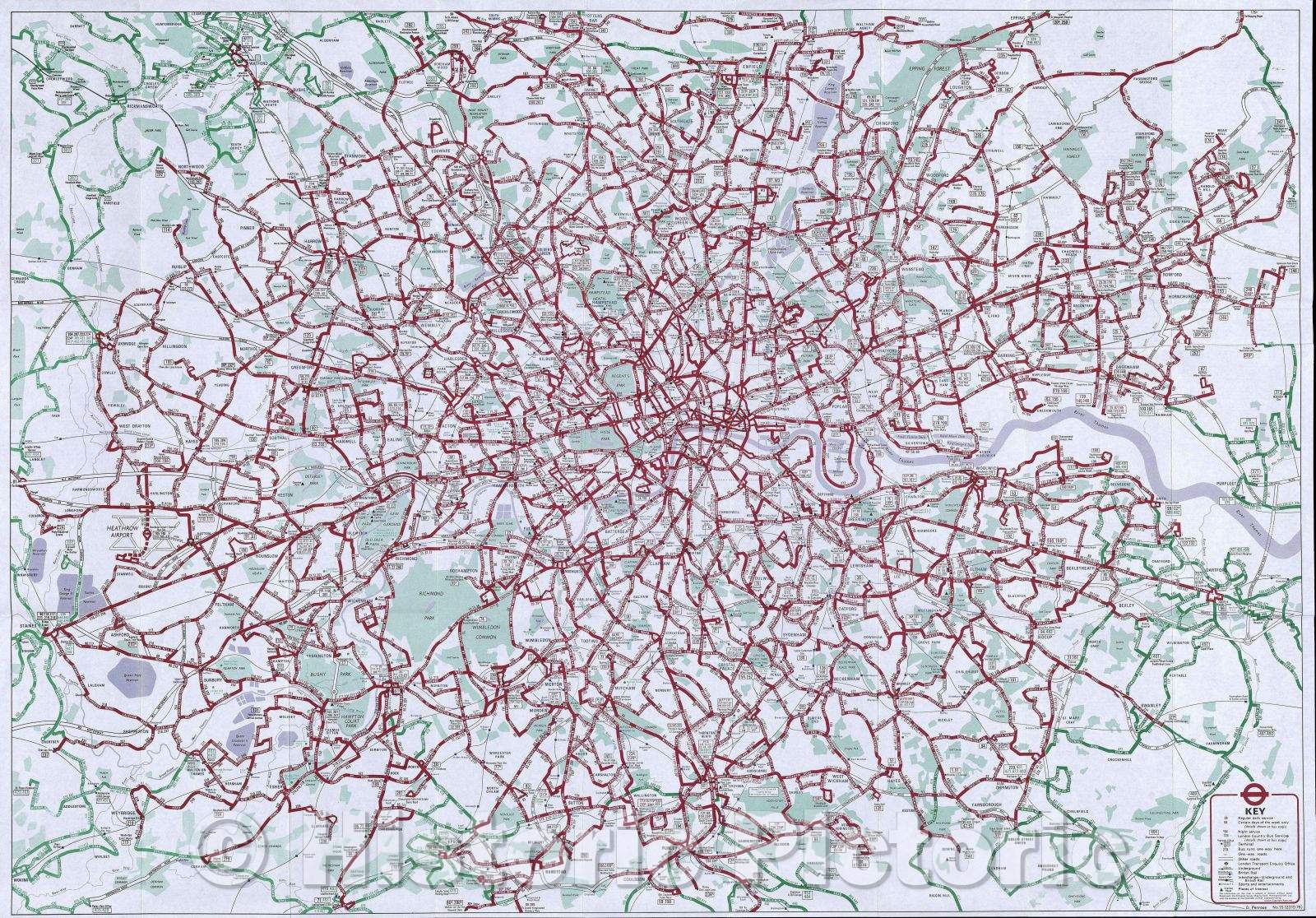 Historic Map : London Buses Map and List of Routes, 1976 , Vintage Wall Art