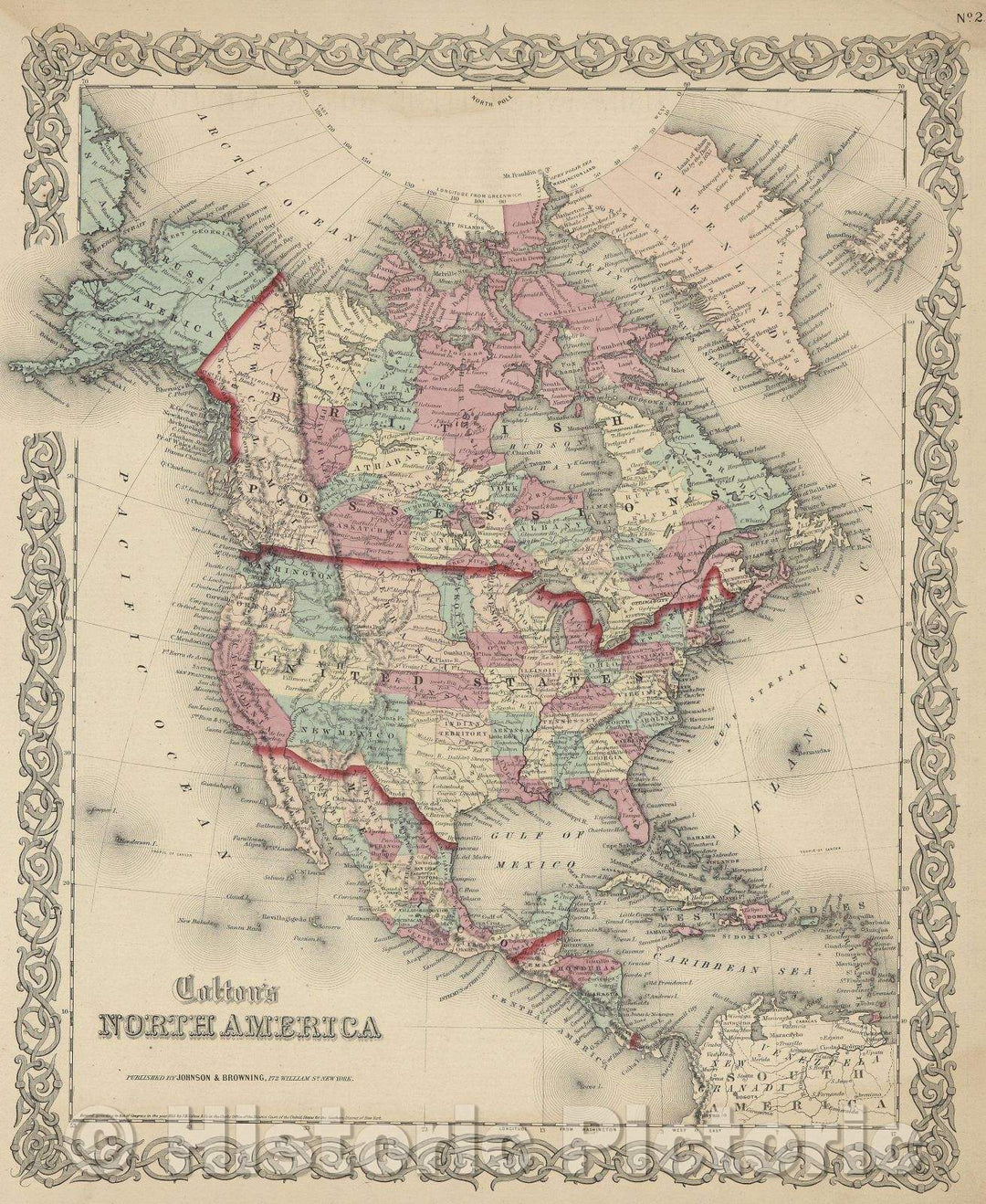 Historic Map : Colton's North America, c. 1857 , Vintage Wall Art