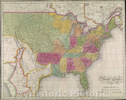 Historic Map : United States of America compiled from the latest and best Authorities by John Melish, 1821 , Vintage Wall Art