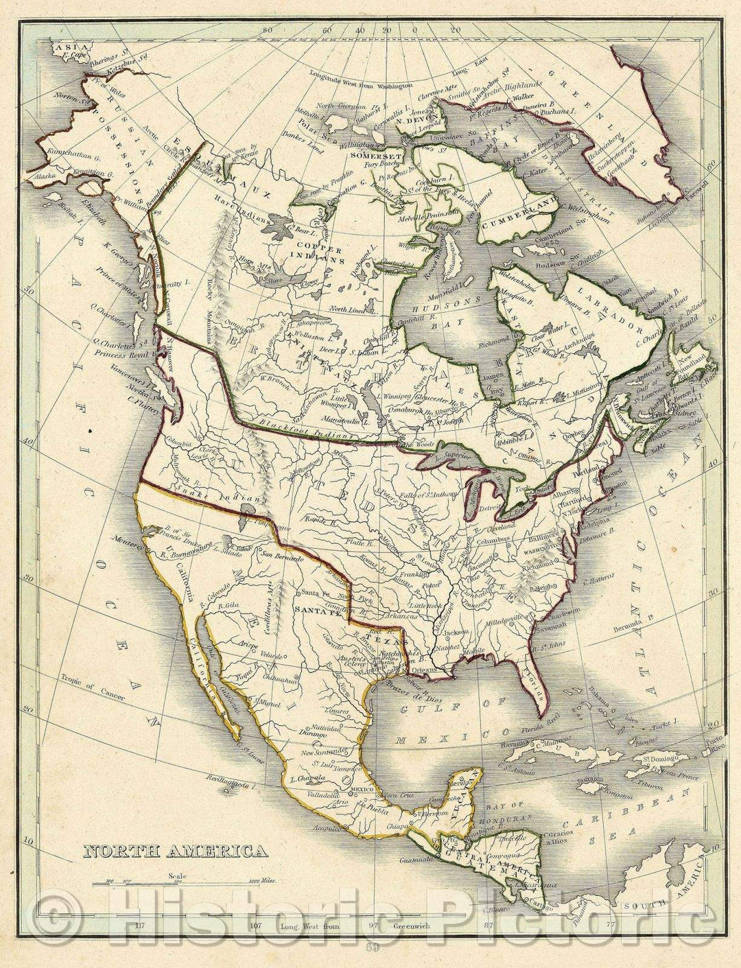 Historic Map : North America, 1835 , Vintage Wall Art